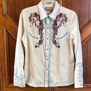 NWOT Scully Cream rodeo Shirt with Horse Embroidery MEDIUM